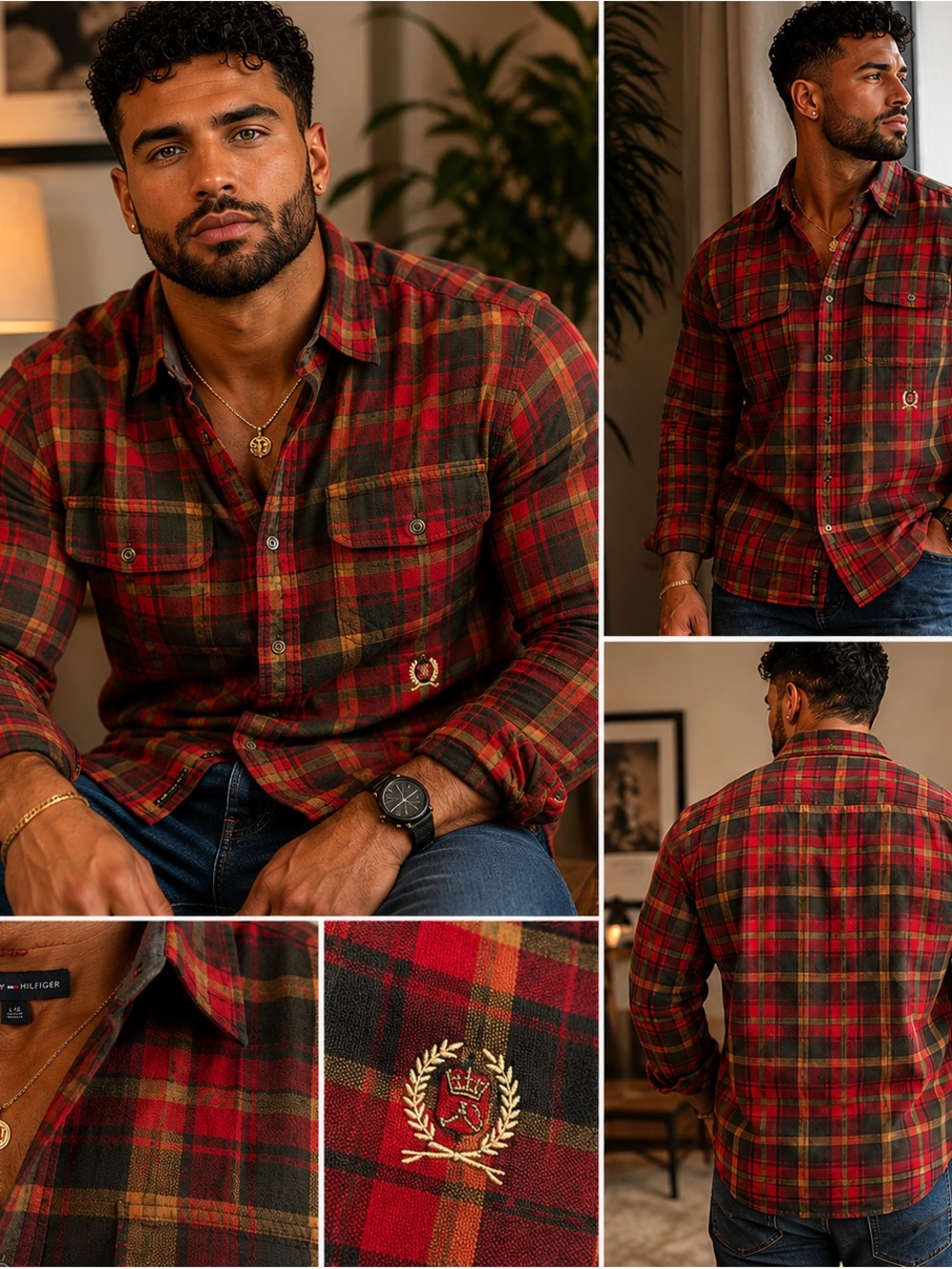 Tommy Hilfiger Red & Green Plaid Button-Down Shirt - Picture 2 of 3